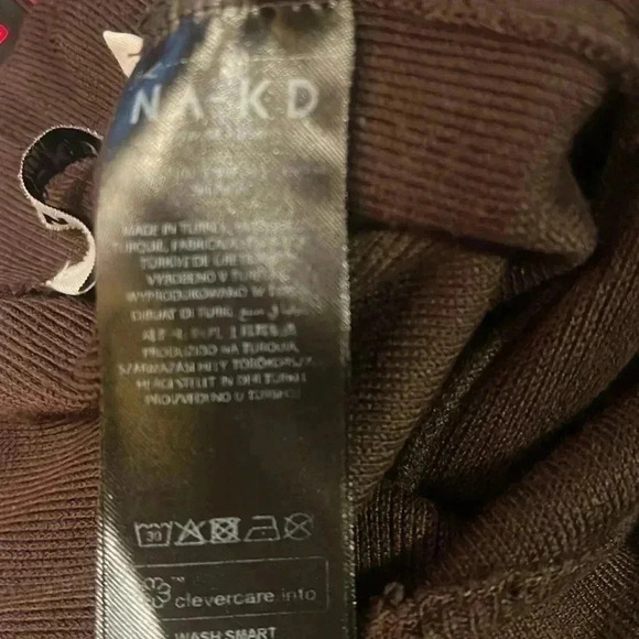 NA-KD brown elastic waist ribbed slit detail viscose day 2 nite stretch pants S - Picture 5 of 5